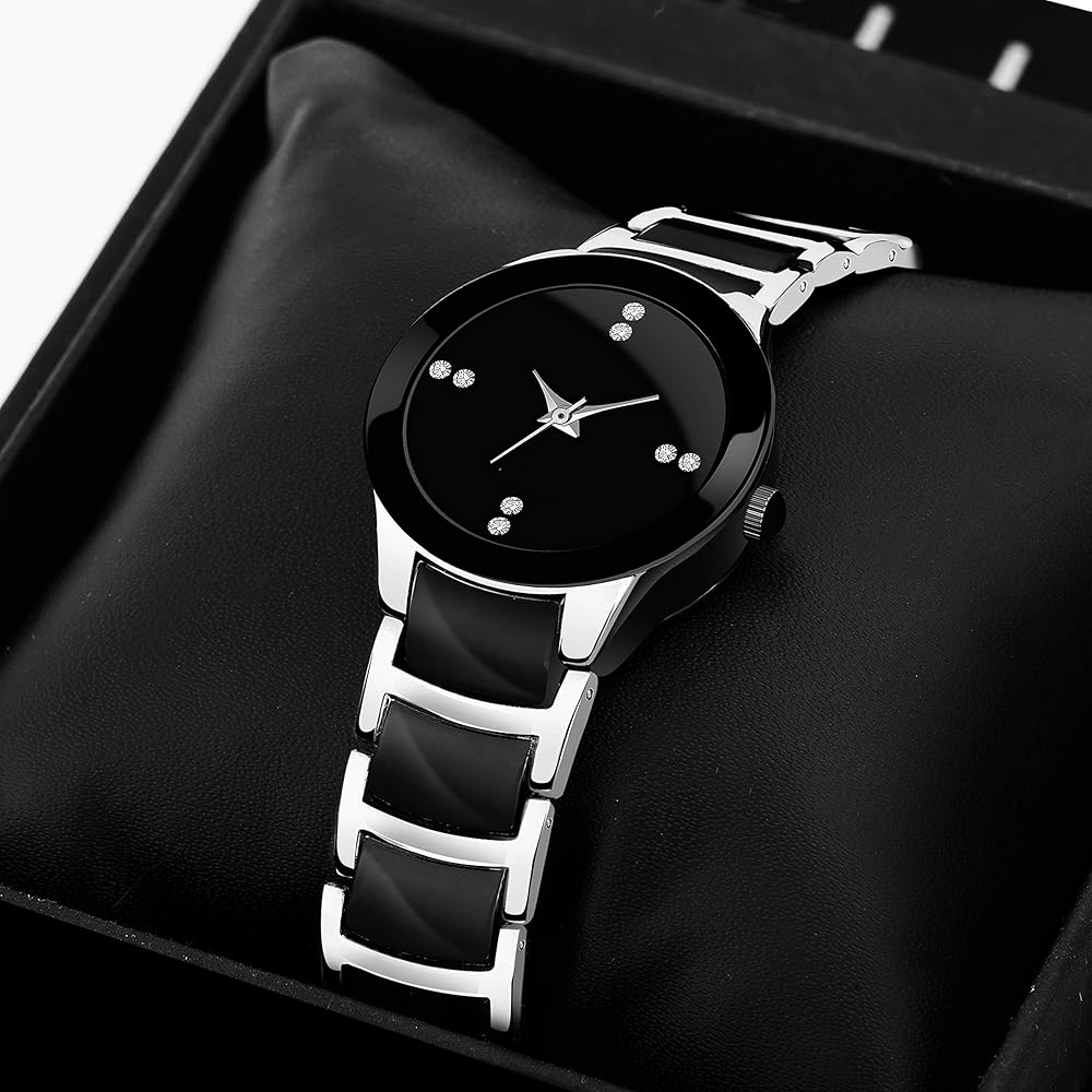 Premium Black Luxury Analog Quartz Watch for women – Elegant Stainless Steel Strap Two Tone For Girls| Luxury Perfect Ladies Gift Wrist Watches For Events