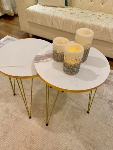 Mexico Present 1 Pcs / Set of 3 Round Coffee Table HIGH Gloss Nesting End Tables - Coffee table - Stool - Accent Tables with Metal Legs for Living Room, Home Office, Nightstands for Bedroom, Sturdy Easy Assembly - 3 Piece Nesting Table set for living Room
