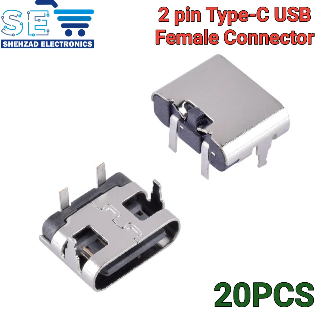 20pcs 2-Pin USB Type-C Female Connector Port – SMT/DIP Replacement Jack for Charging Repairs