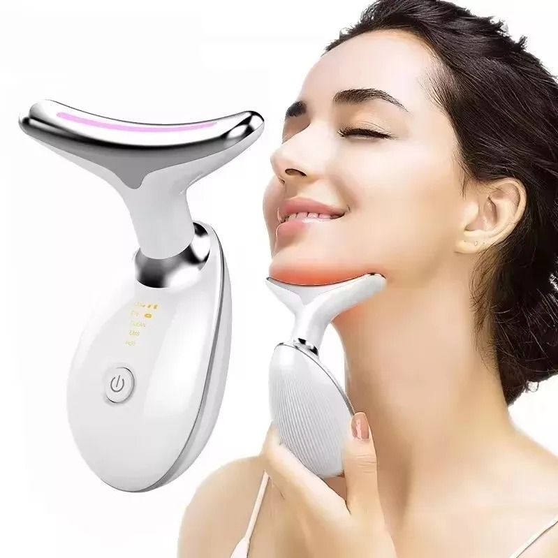 Rechargeable Face and Neck Massager with LED Light Vibration Skin Firming Technology for Wrinkle Care Double Chin Lifting and Facial Beauty Treatment