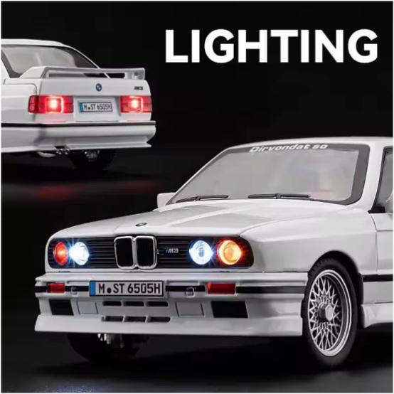 DieCast BMW M3 E30 Modified Model Car Toy with Sound and Light Pull Back 1:24