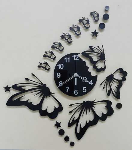EVENTO Wooden 3D Stylish Buterfly Wall Hanging Clock Quartz Watch DIY Design Decoration For Bedroom, Home Decor Living Room And Offices And For Gifts Piece Item