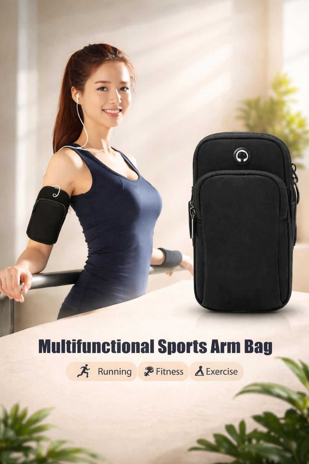 Phone Holder Arm Bag for Running, Arm Cell Phone Holder for Exercise Unisex Bag For Mobile Phone Height 6.5 inches Black Color with Light Reflector