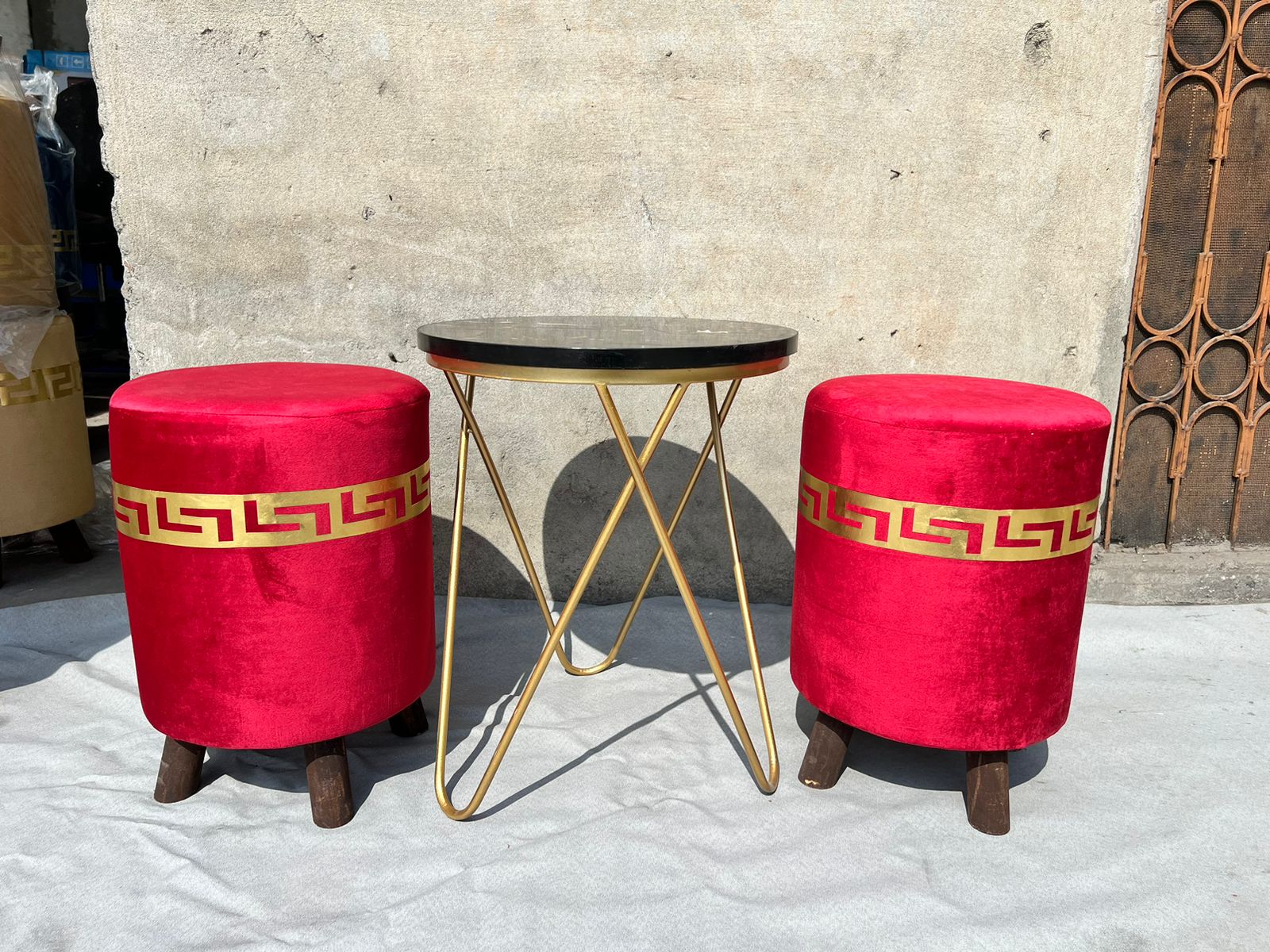 Elegant Traditional Style Velvet Upholstered Ottoman Stool with Geometric Pattern - Multiple Colors Available