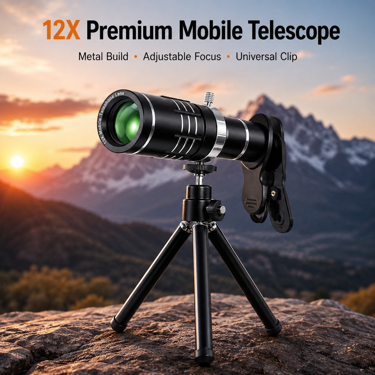 Zoom Lens For Mobile 12X HD Telephoto Lens Mobile Camera Lens With Stand Universal Clip On Zoom Lens For Photography Bird Watching Long Distance Shooting