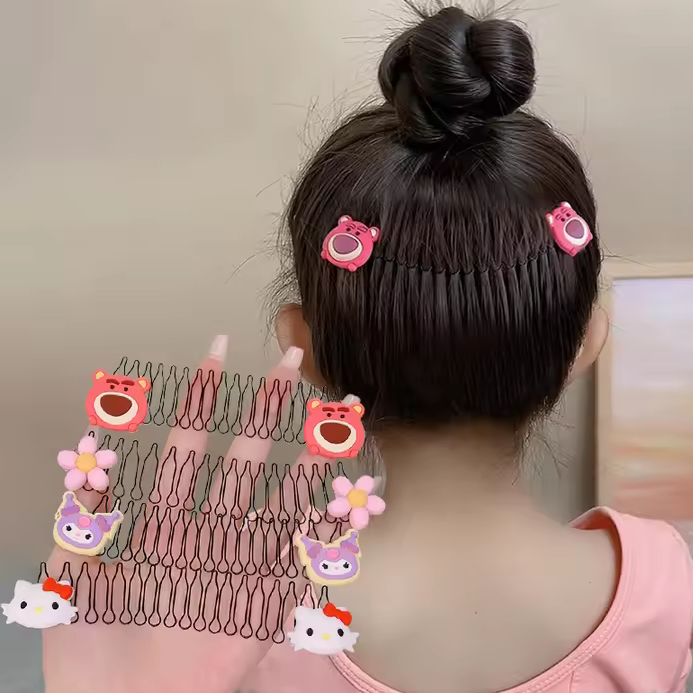 2pc Children's Invisible Broken Hair Hairpin Cartoon Anime Doll Invisible Hair Clip Headwear Fixed Insert Comb Accessories