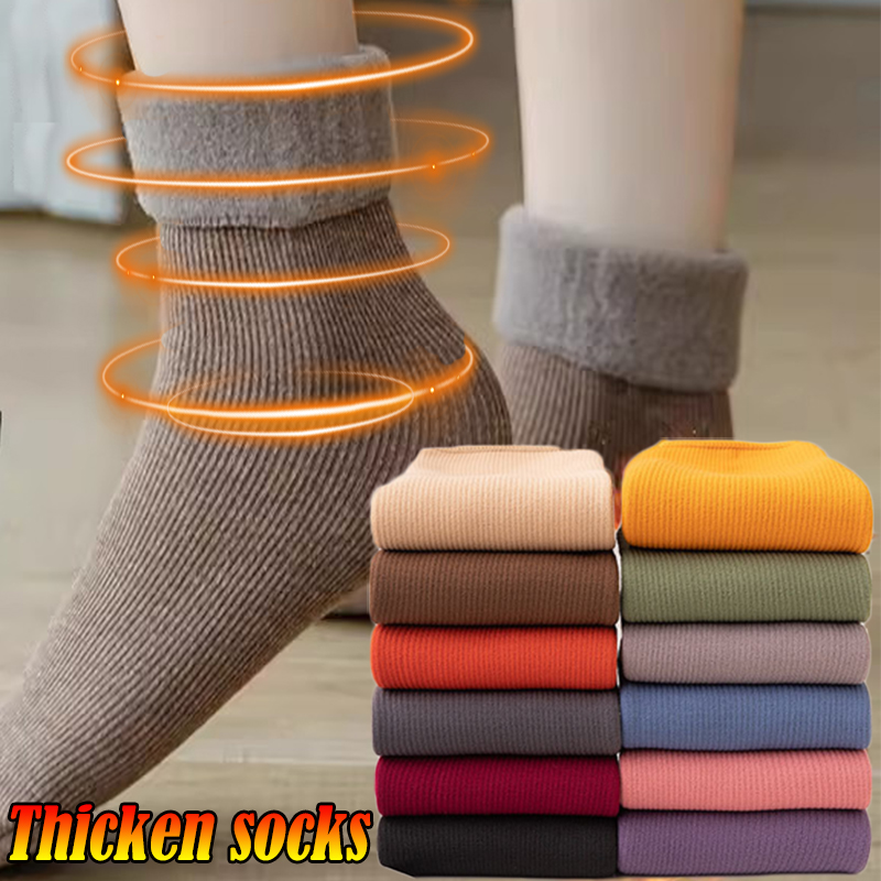 Women Winter Velvet Socks Warm Thermal Thicken Fleece Soft Cosy Socks Lady Colorful Home Snow Boots Floor Socks
