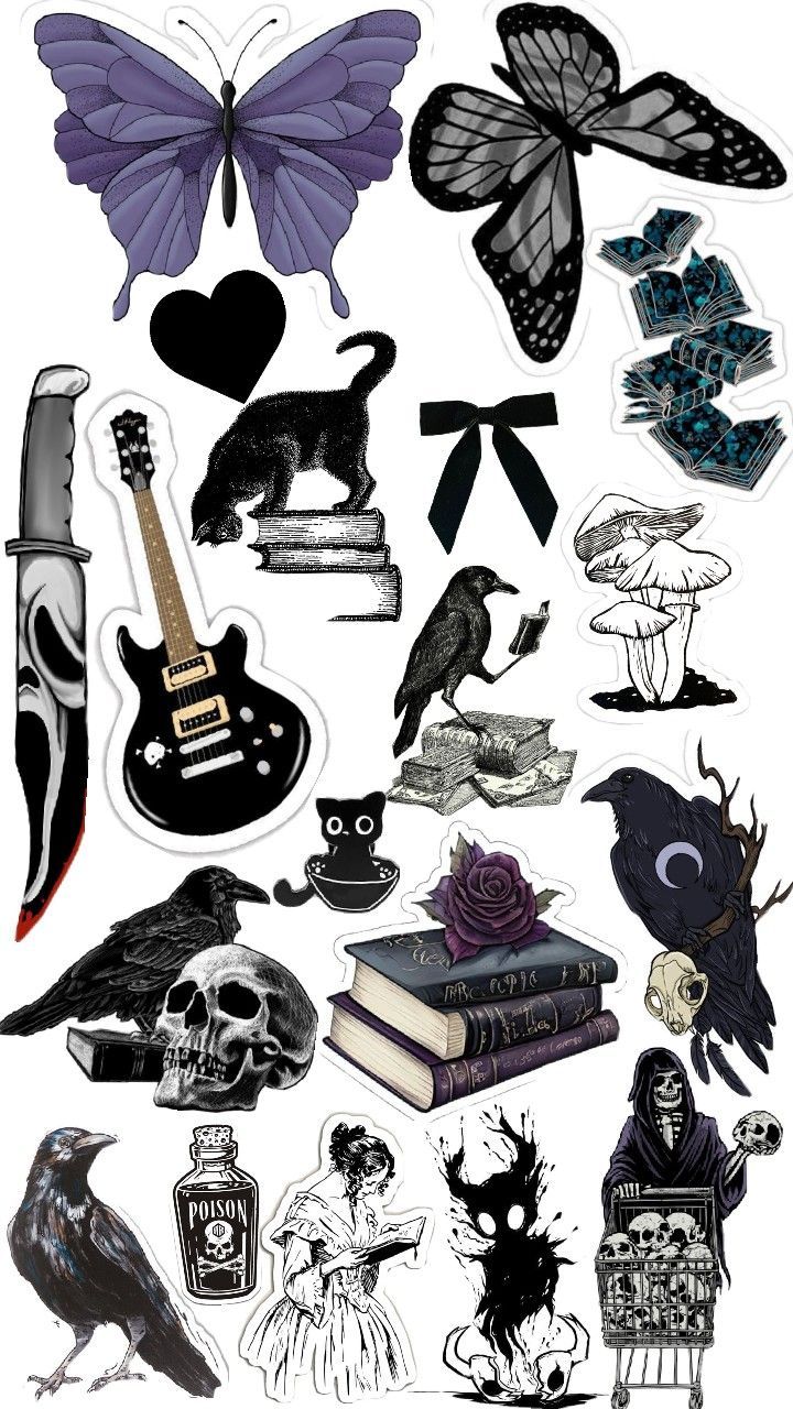 Gothic Dark Academia Stickers Pack - Aesthetic Stickers for Laptop, Journal, Water Bottle, Phone - Butterfly, Raven, Books, Skull Decals price in Pakistan