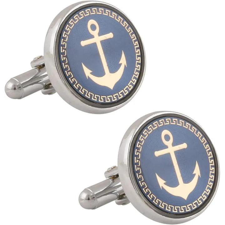 Cufflinks for Men | Blue Navy Anchor Badge Cufflinks | New Blue Anchor Cufflinks for Men | High-Quality Formal Shirt Cuff Accessories | Best Gift for Men | With Box