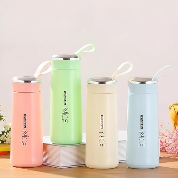 Nice 400ml Glass Water Bottle – Durable Glass Inner Liner with Silicone Plastic Shell | Leak Proof & BPA Free | Portable & Reusable Water Bottle for School, College, Gym & Travel (Pack of 1 – Random Color)