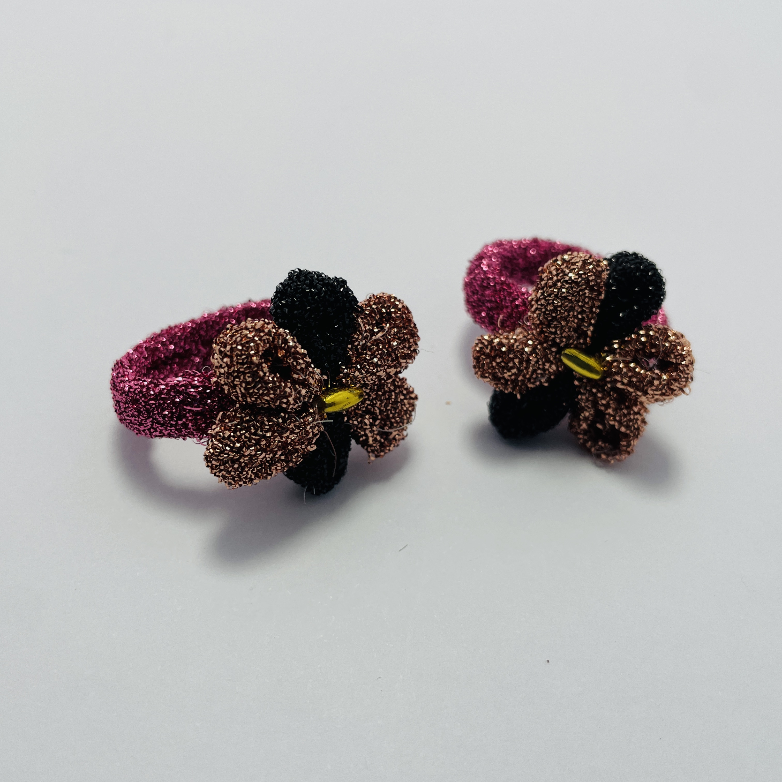 Pack of 2 Handmade Fancy Flower Hairband Korean Trendy Medium Size Shimmer Pony Hair Band for Girls and Kids Hair Accessories