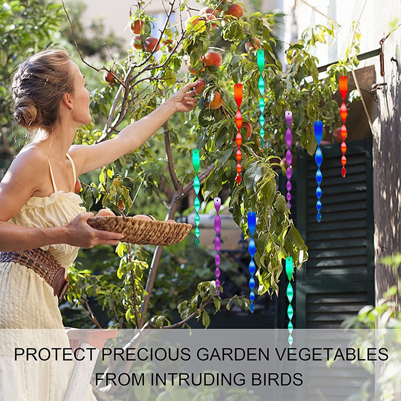 18 Pieces Devices Reflective Scare Spiral Rods Hanging Decorative Bird Wind Twisting D 【お買得】