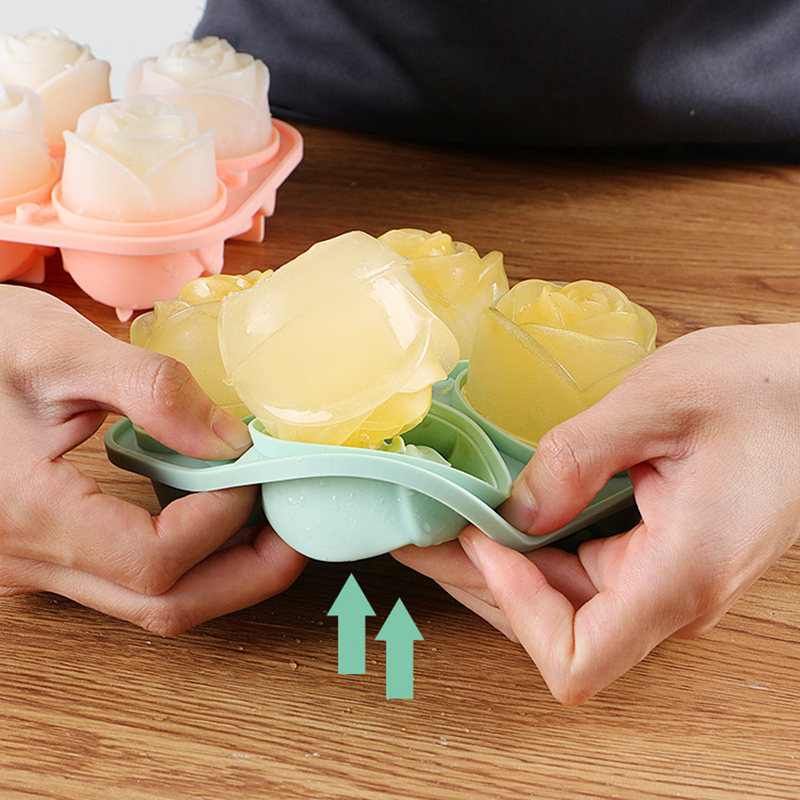 Rose Flower Shape Silicone Ice Cube Molds Ice Cream Tray Cocktails Reusable Icemaker Kitchen Accessories