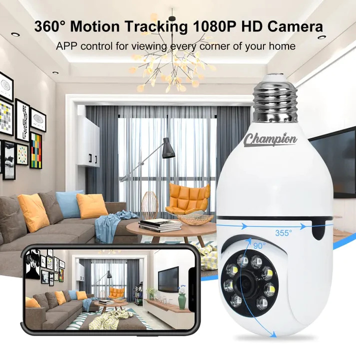 360° Wireless WiFi HD Security Camera | Smart Bulb CCTV Camera with Night Vision & Motion Detection | Weatherproof for Home & Outdoor Use