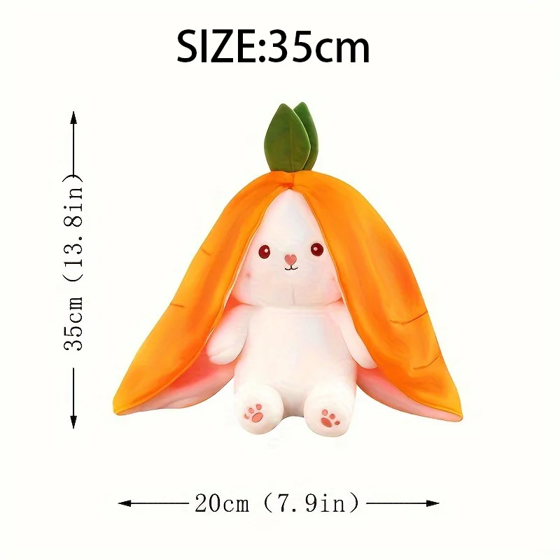 Bunny Stuffed Animal,Reversible Carrot Strawberry Bunny Plush Doll With Zipper Cute Soft Rabbit Toys Pillow Decoration 35cm