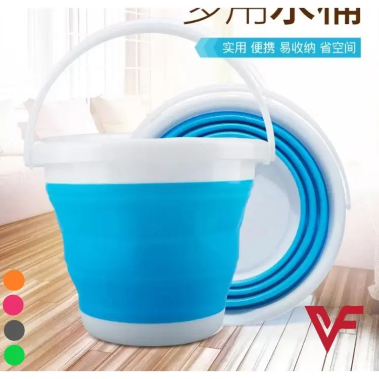 2.65 Gal. Blue Foldable Silicone Collapsible Bucket