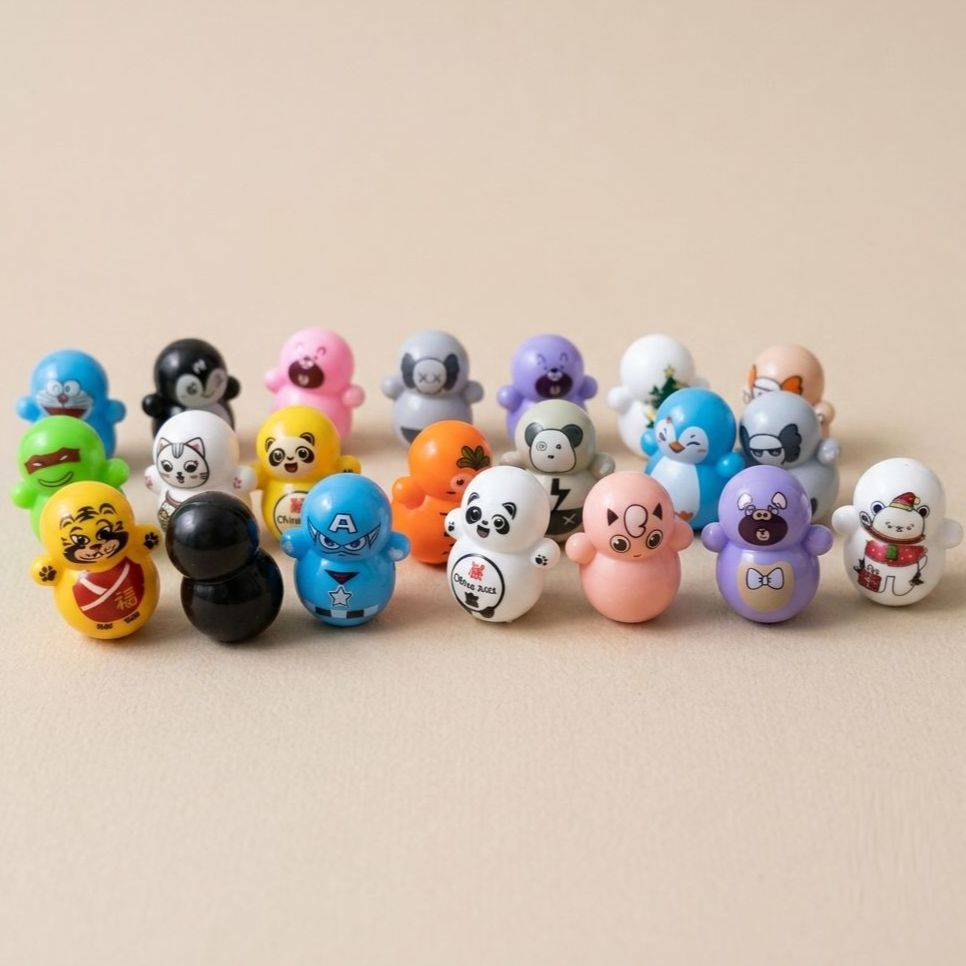 Roly Poly Tumbler Toy Cartoon Figures – Cute Wobble Stand Up Toys for Kids, Doraemon & Animal Designs, Fun Sensory Fidget Toy Set Chunnu Munnu Pack of 12 Pieces