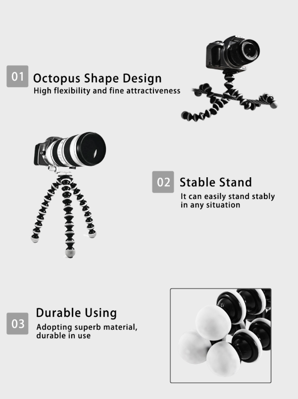 Portable Flexible MEDIUM 10inch Octopus Stand Gorilla tripod Z-02 for Digital Cameras, Mobiles & DSLR With mobile Holder
