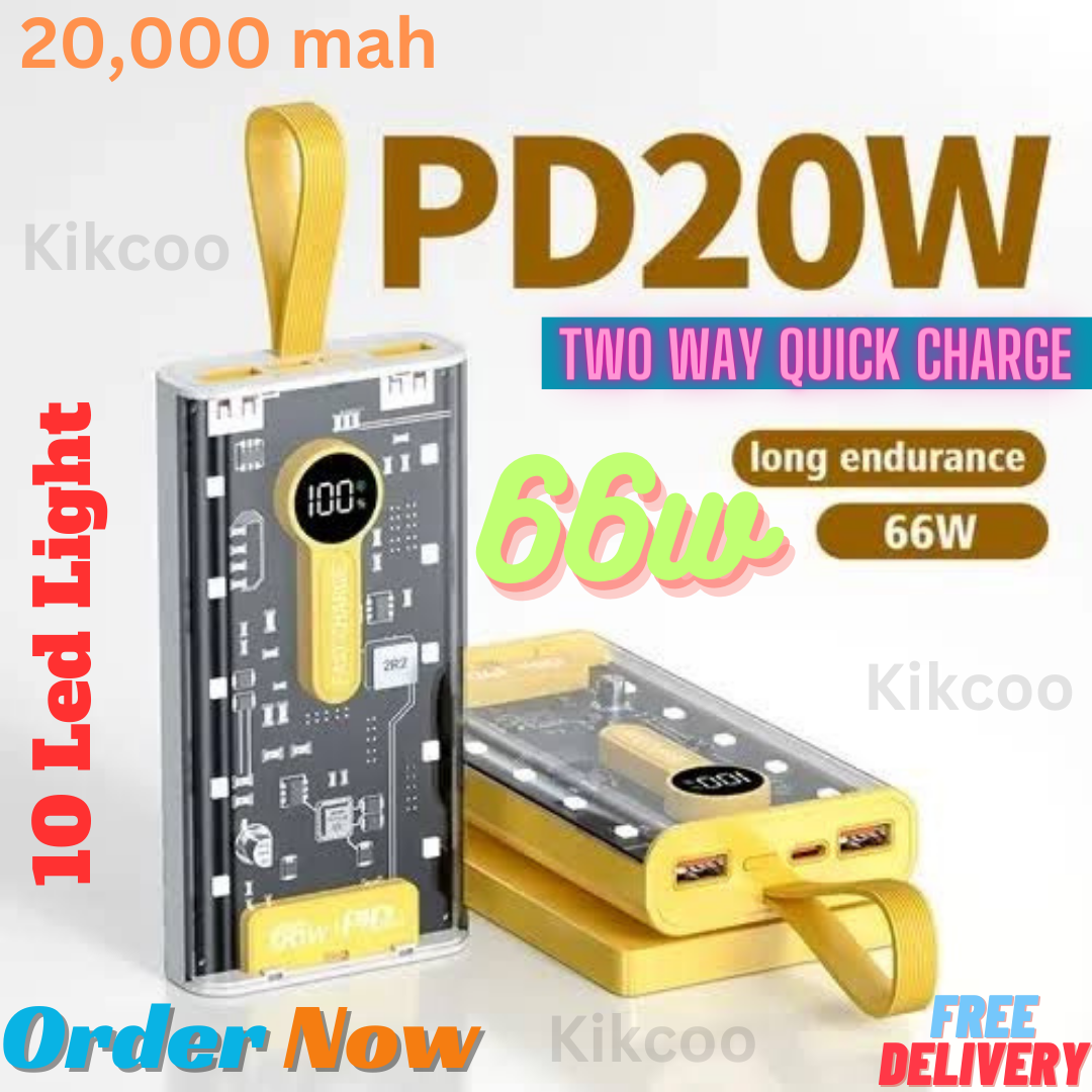 66W Super Fast Charge Power Bank 20000mAh Portable External