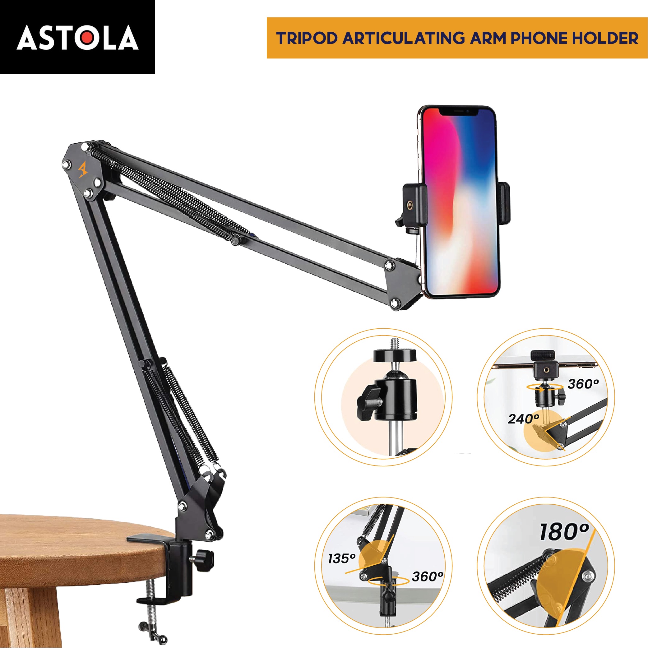 Arm Phone Stand For Filming Overhead Video Stand Articulating Arm