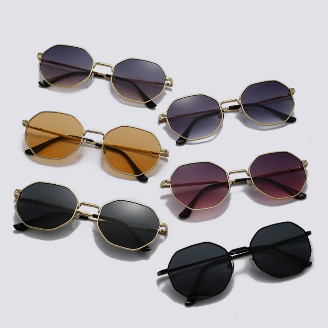 Eldorado Trendy Metal Frame Sunglasses/ Retro Polygon Gradient Mirror Sunscreen Sunglasses