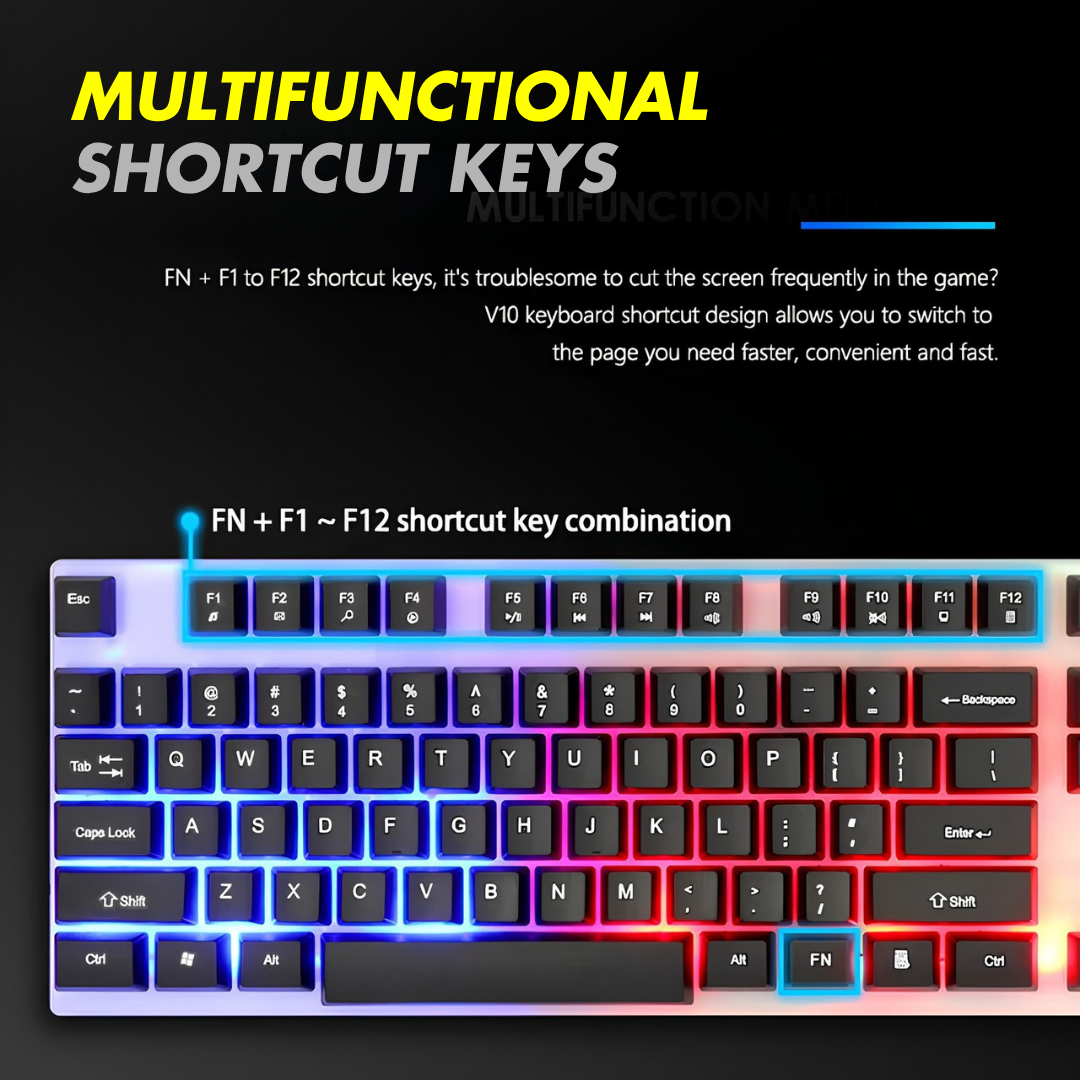 RGB Wired Gaming Keyboard Two Tone Black White Mechanical Feel USB Keyboards | Splash Proof Ergonomic Floating Keycaps Fast Film Switch Multimedia Hotkeys LED Backlight for Desktop PC Computer Laptop Gamer Battle Station Streamer – One Click Pick