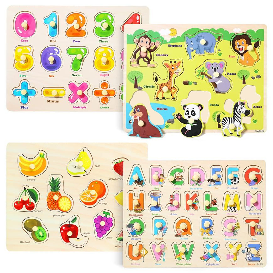 Wooden Puzzle Picture Board with Knobs/montessori educational toy for kids Learning/educational puzzle