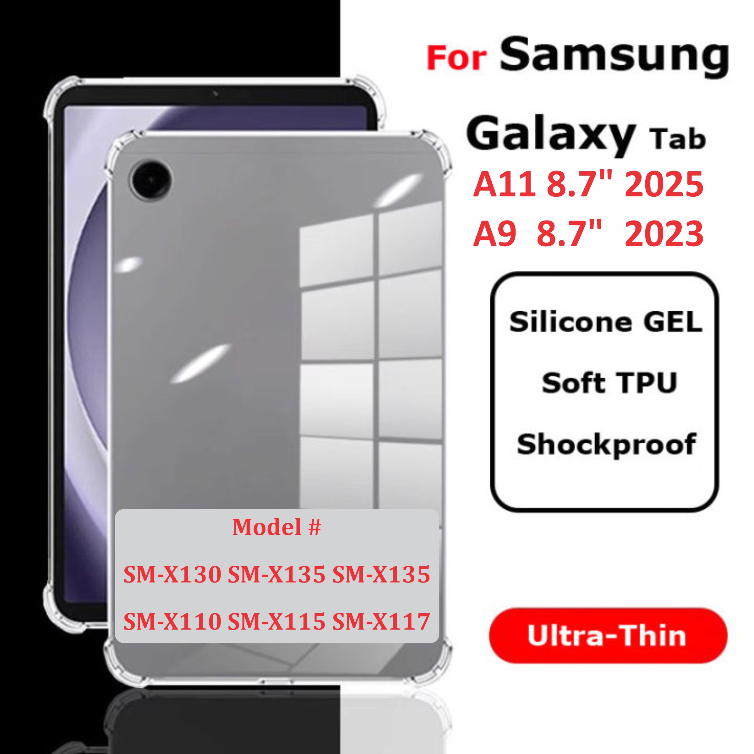 Tab A11 / Tab A9 Samsung Galaxy Tab A11/ A9 Tablet Case For Samsung Galaxy Tab A9 8.7 inch X110 X115 / Galaxy Tab A11 SM-X133, SM-X135, and SM-X130 Tablet Case TPU Cover Shockproof Protected Clear Silicone Case