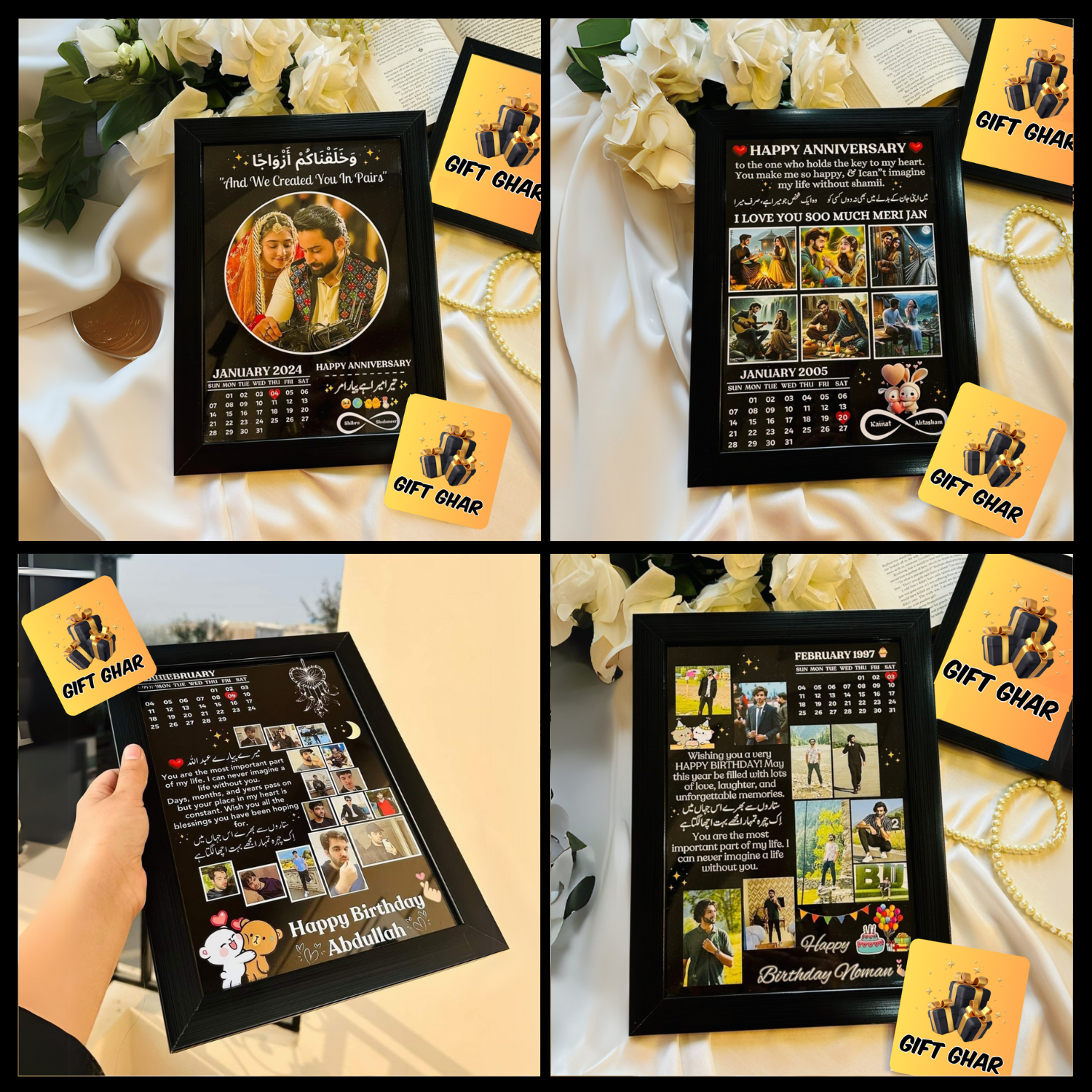 Customized Moon Shape Photo Frame for Wall Display Holds 16 Pictures Personalized Gift in 7x9 and 10x14 Sizes Black MDF