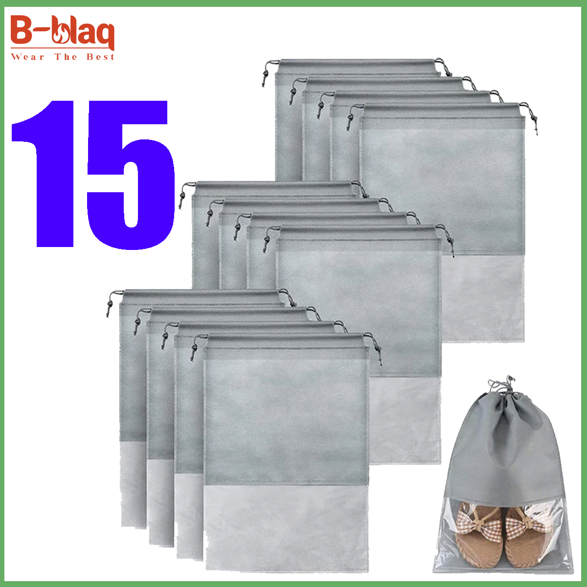 Pack 15 Shoe Bags for Travel - Transparent Waterproof Shoe Storage Pouch Organizer, Durable and Breathable, Ideal for Efficient Shoe Protection, Organization, and Easy Packing