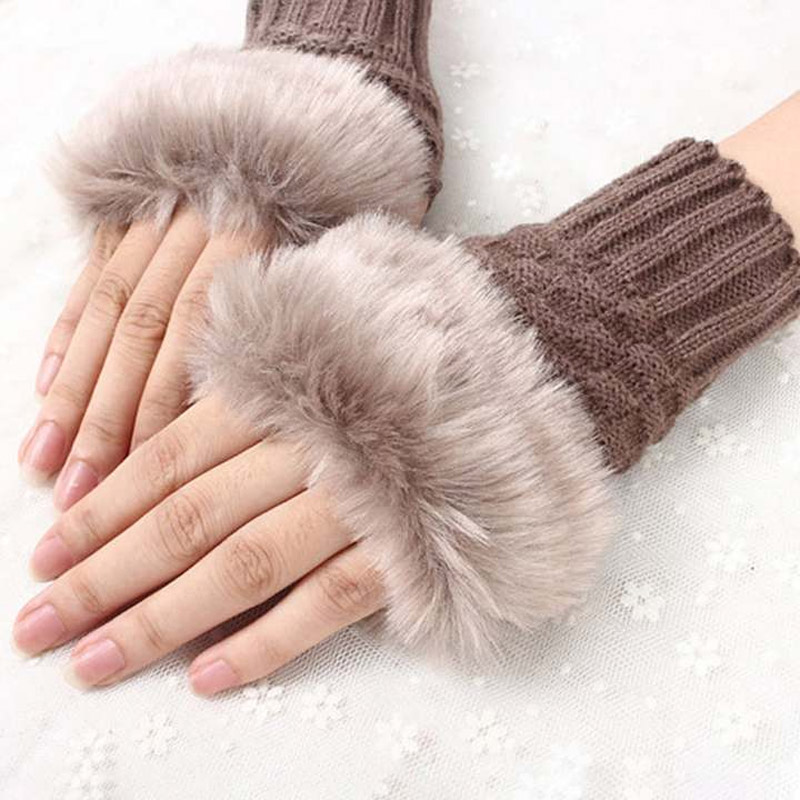 Online Karachi 1 Pair of Outdoor Winter Hand Warmer Breathable Gloves for Girl Random colors Half Finger Gloves Mittens Faux Rabbit Fur Hand Wrist Warmer Winter Fingerless Knitted Gloves for Women