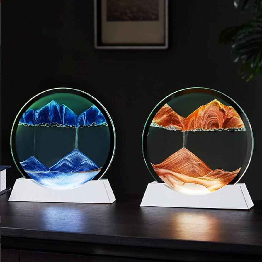 3D Moving Sand Art Picture, Sand Desk Lamp, Flowing Sand Painting Dynamic Night Light, Showpiece - Home Decoration Creative Landscape Liquid Motion Living Room Bedroom Aesthetic Table Lamp, Hourglass Desktop Decor for Home Office Sandscape Display – 7inch