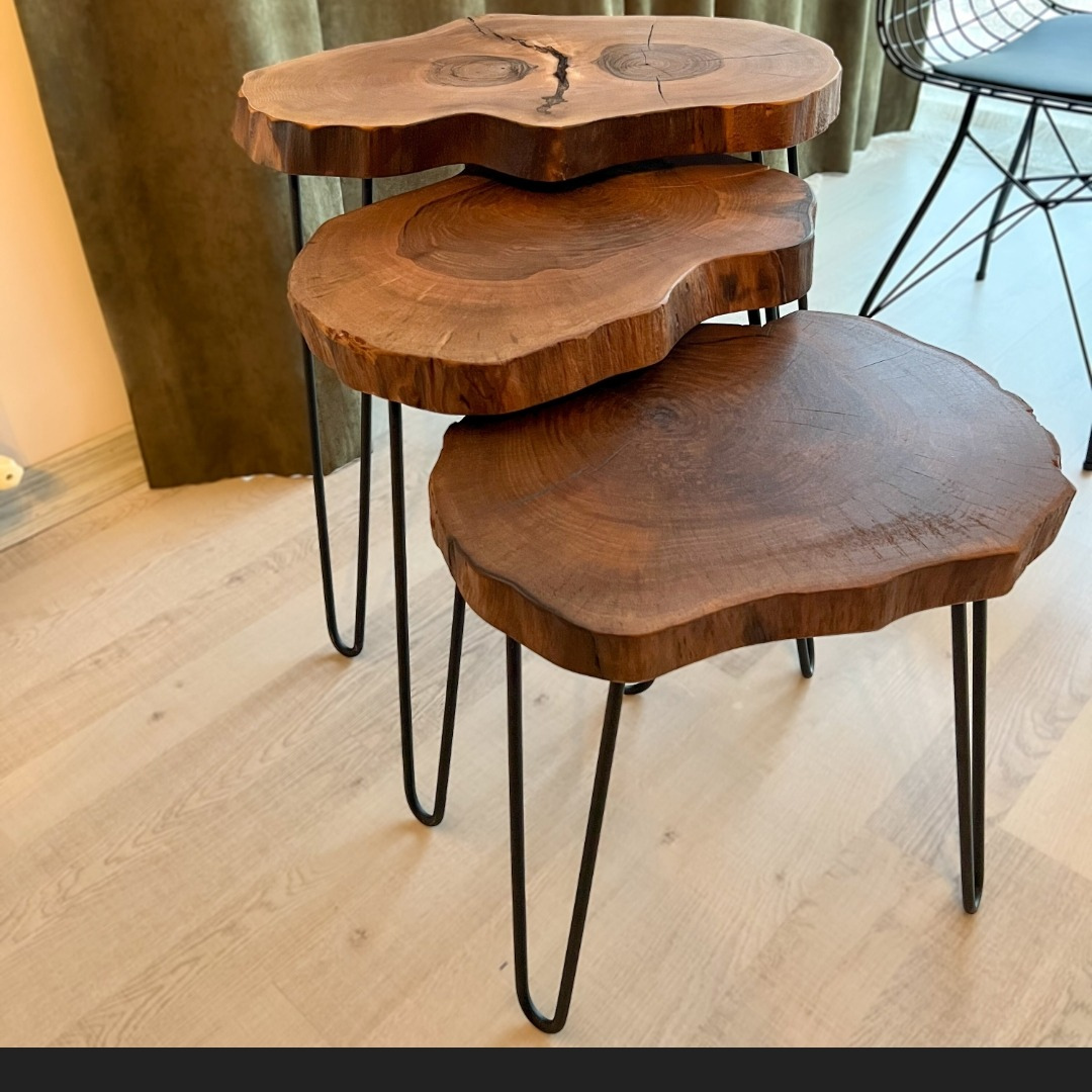 Small Round Side Table | Sofa Side Table & Bedside Table | Natural Live Edge Sheesham Wood | Metal Hairpin Legs | Drawing Room Corner Accent Table | Rustic Handmade Pakistan