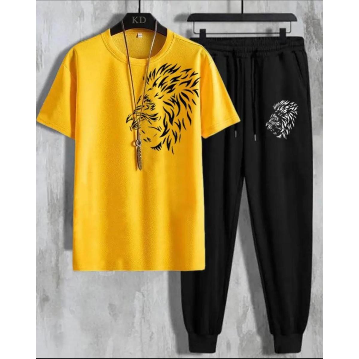 Summer Printed Yellow & Black Soft Comfortable micro polyster Track Suit For men  With T-Shirt Trouser Set for Men & Boys