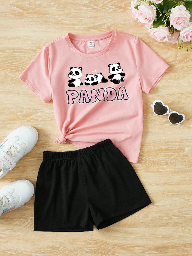 T-Shirts And Short Pants For Baby Girls Round Neck Short Sleeves Tee Top's Clothes Sets Dresses Outfit