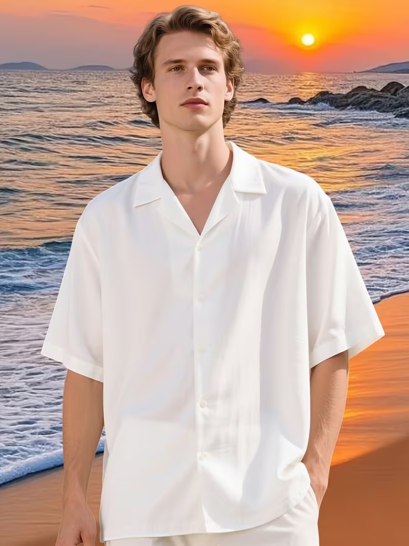 Men's Solid Color Short-Sleeve Shirt, Versatile Casual Fashion Top with a Stylish Lapel Collar. Features a Regular Fit for a Relaxed Look, Trendy and Fashionable. Soft, Skin-Friendly, Comfortable, Breathable, and Moisture-Wicking with Durable