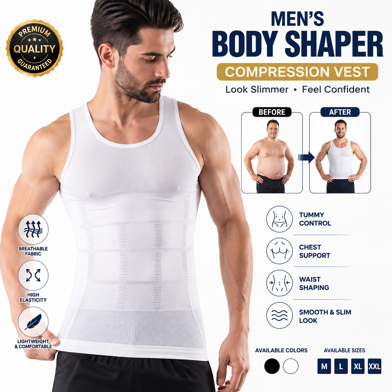 Men Body Shaper Compression Vest | Slimming Tummy Control Shirt for Men | Chest & Waist Shaper | Slim Fit Body Shaping Undershirt | Comfortable Compression Tank Top