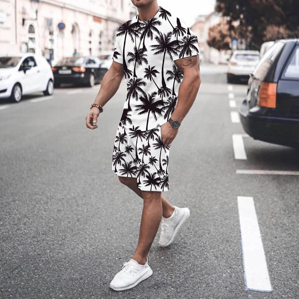 short dress man Sultan | Men Coconut Tree Digital Printed Hawaiian Summer Short Suit For Men  (Shorts+Shirt)