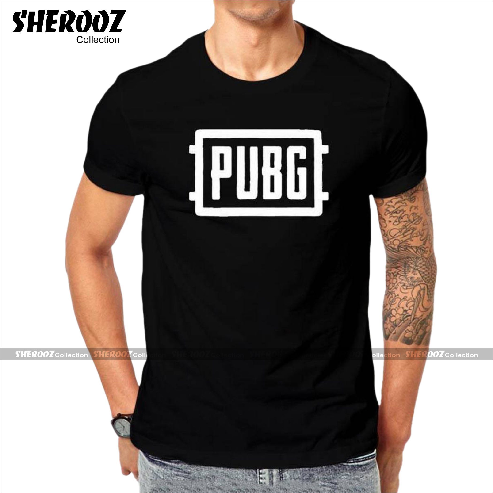 Black PUBG Printed Short Sleeves Summer Tshirts For Men