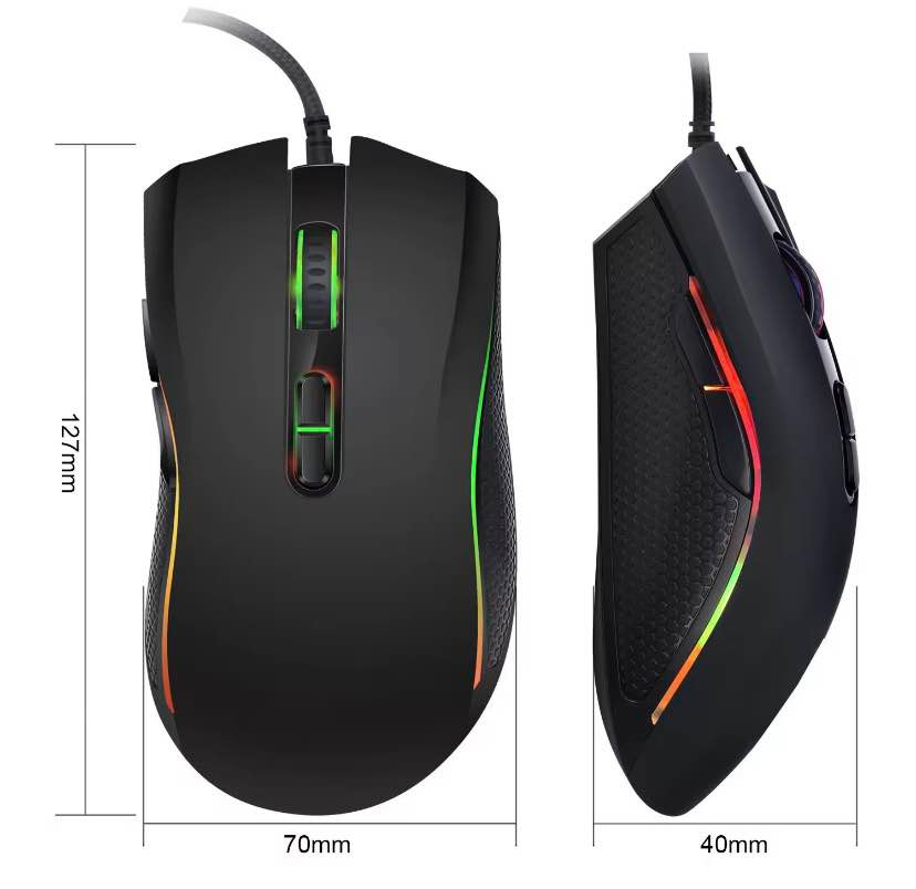PRO Gaming Mouse RGB with 3200dpi - Breathing LED USB Wired Optical Computer Mouse with 6 Buttons & Braided Wire including Side Buttons laptop, PC, Gaming & Office Use by FunBug
