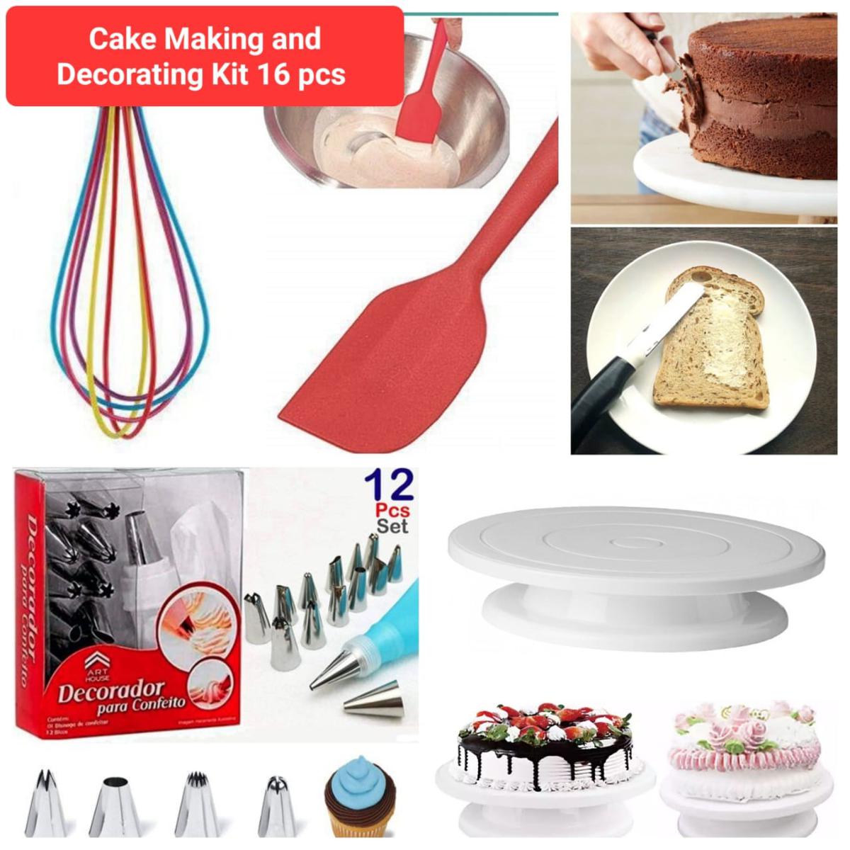 Cake macking and decorting kit 16 Pcs With Rotating Cake Table
