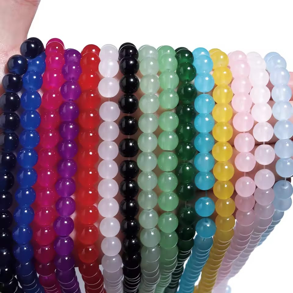 100pcs 8mm Glass Imitation Jade Bead Color Round Bead Handmade DIY Bracelet Necklace Jewelry Making Loose Bead Material without storage box _ KS
