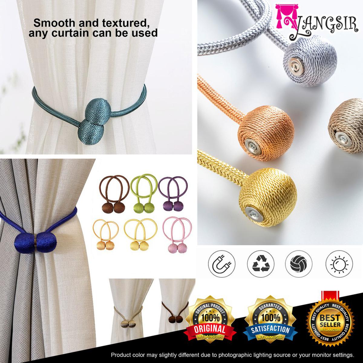Deluxe Magnetic Curtain Tiebacks with Unique Wooden Balls, Decorative Drapery Holdbacks Rope Holder for Home Kitchen Office Window