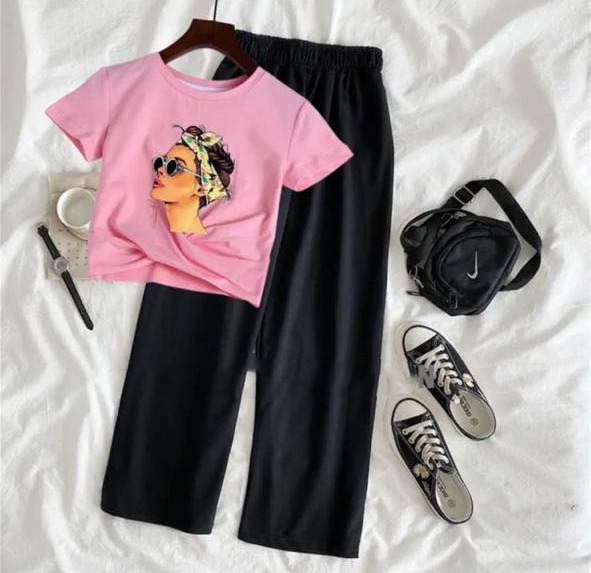 Summer Printed Crop Top & Flapper Sleepwear Set for Women