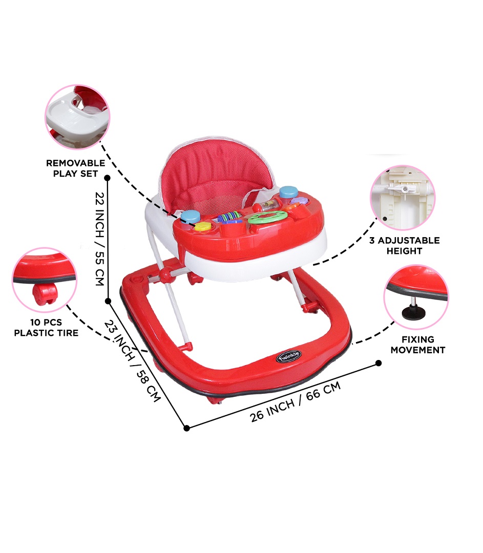 Play Walker Adjustable Height Baby Walker with Removable Play Set – Red | 3-Stage ...