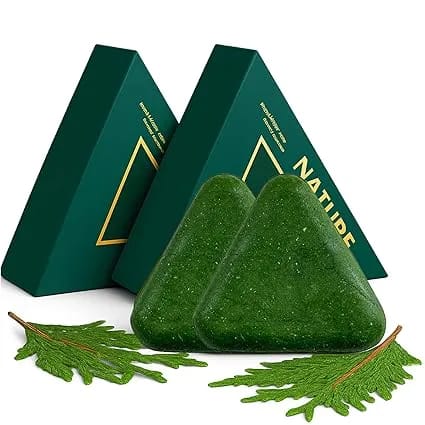 Nature Triangle Shampoo Bar - Natural Seven Green Tea Tree Shampoo Soap | Herbal Solid Shampoo Bar for Dandruff Control, Hair Smoothening & Scalp Care | Chemical-Free Hair Wash Solution for Men & Women