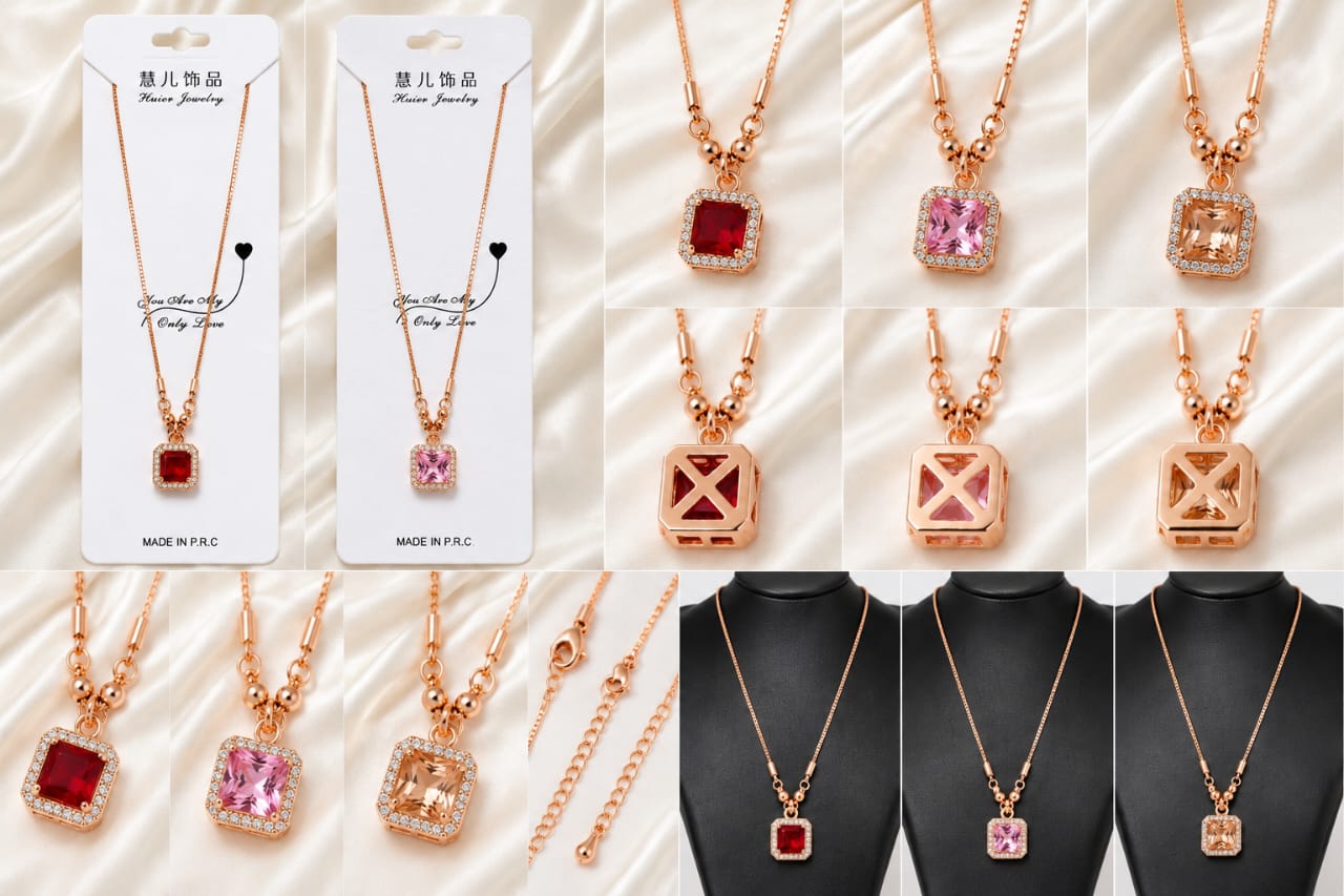 Luxury Rose Gold Square Crystal Pendant For Girls