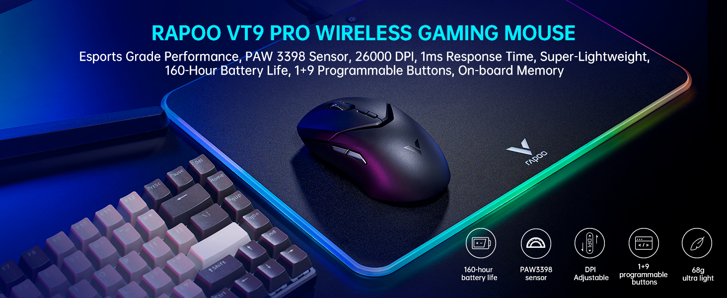 RAPOO VT9PRO 4K Wireless Gaming Mouse Black Purple 8KHz Wired Polling Rate 26000 DPI 1ms Response Time, Lightweight, 10 Programmable Buttons 13 37696d8ea86d561c3e39ff950a06f1af