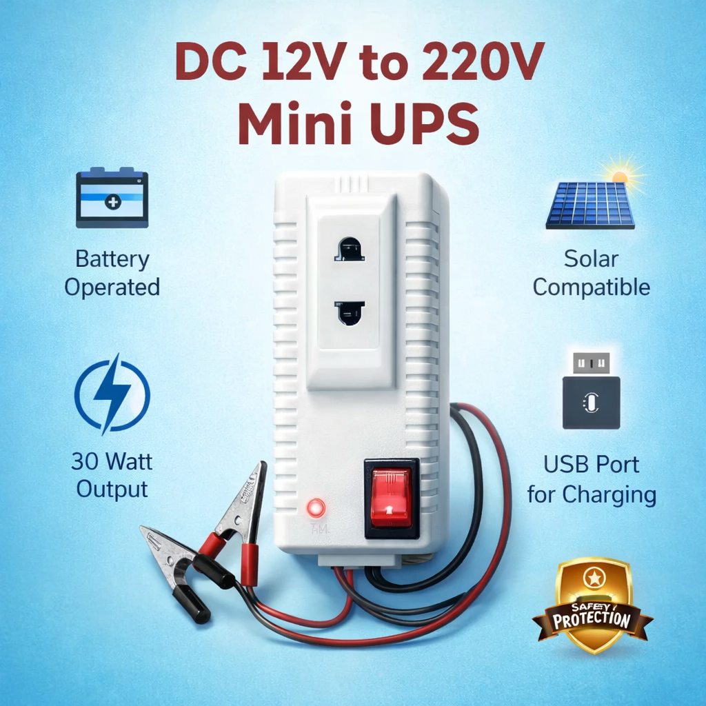 DC to AC Mini Power Inverter 12V to 220V 30W | Portable Car Power Converter with USB Output | Battery & Solar Supported Inverter for Mobile Charging Travel Home Use