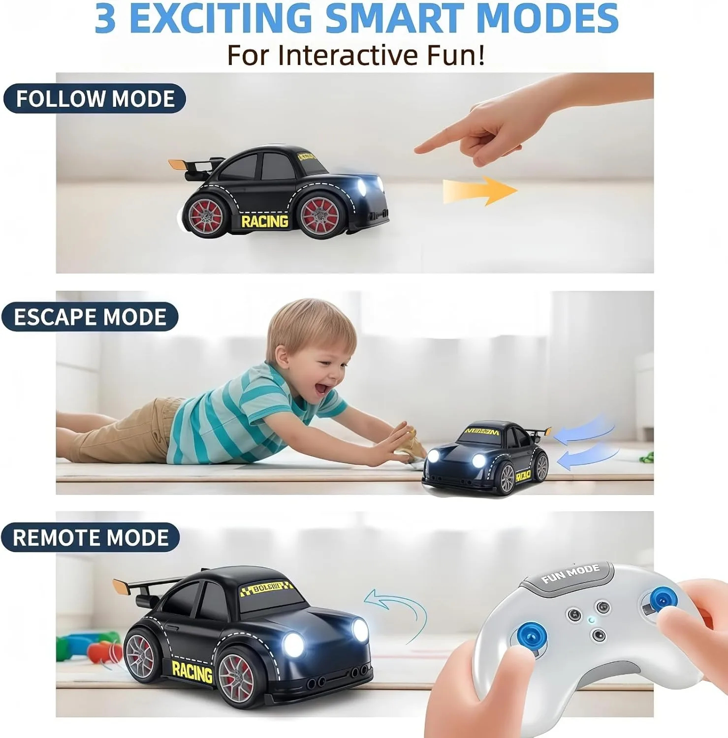 KIDDO KASTLE - New 2.4GHz Remote Control Drift Car | 2.4G Mini Smart Sensor RC Drift Car Dual Modes Toy | Rechargeable Mini 4X4 RC Car With Gesture Control, Remote Control Follow & Escape Modes One Key 360° DEMO Stunt With LED Lights Music Kids Gift